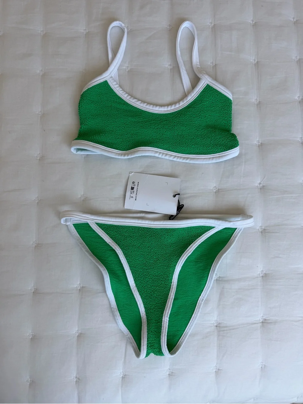 Hunza G NWT Tyler Emerald Green two-tone Original Crinkle™ bikini